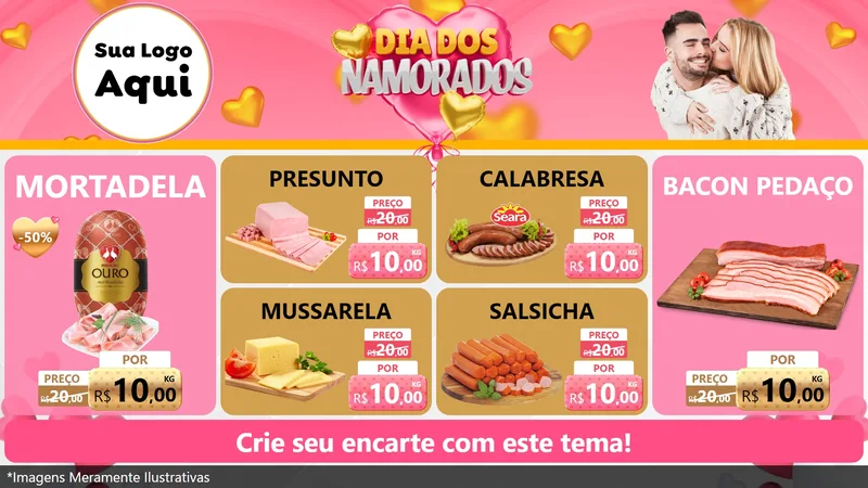 Modelo de TV para TV Horizontal com o tema Dia dos Namorados para Frios e Laticínios