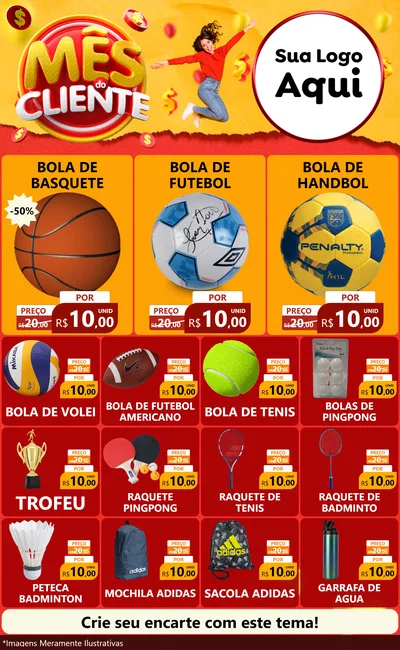 Modelo de Encarte para Encarte Grande com o tema Mês do Cliente para Artigos Esportivos