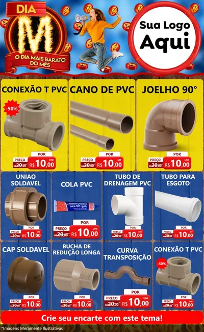 Modelo de Encarte para Encarte Grande com o tema Dia M - O Dia Mais Barato Do Mês para Tubos e conexões