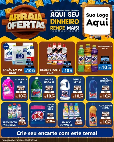 Modelo de Rede Social para Feed Instagram com o tema Arraiá de Ofertas - Junina para Produtos de Limpeza