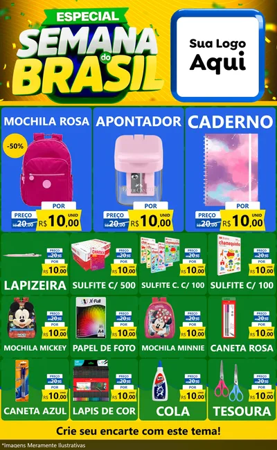 Modelo de Encarte para Encarte Grande com o tema Especial Semana do Brasil para Papelaria
