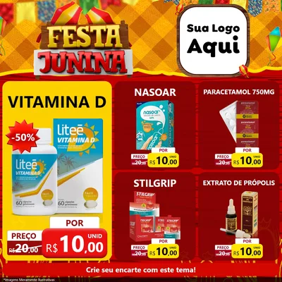 Modelo de Rede Social para Feed Facebook com o tema Festa Junina para Farmácia