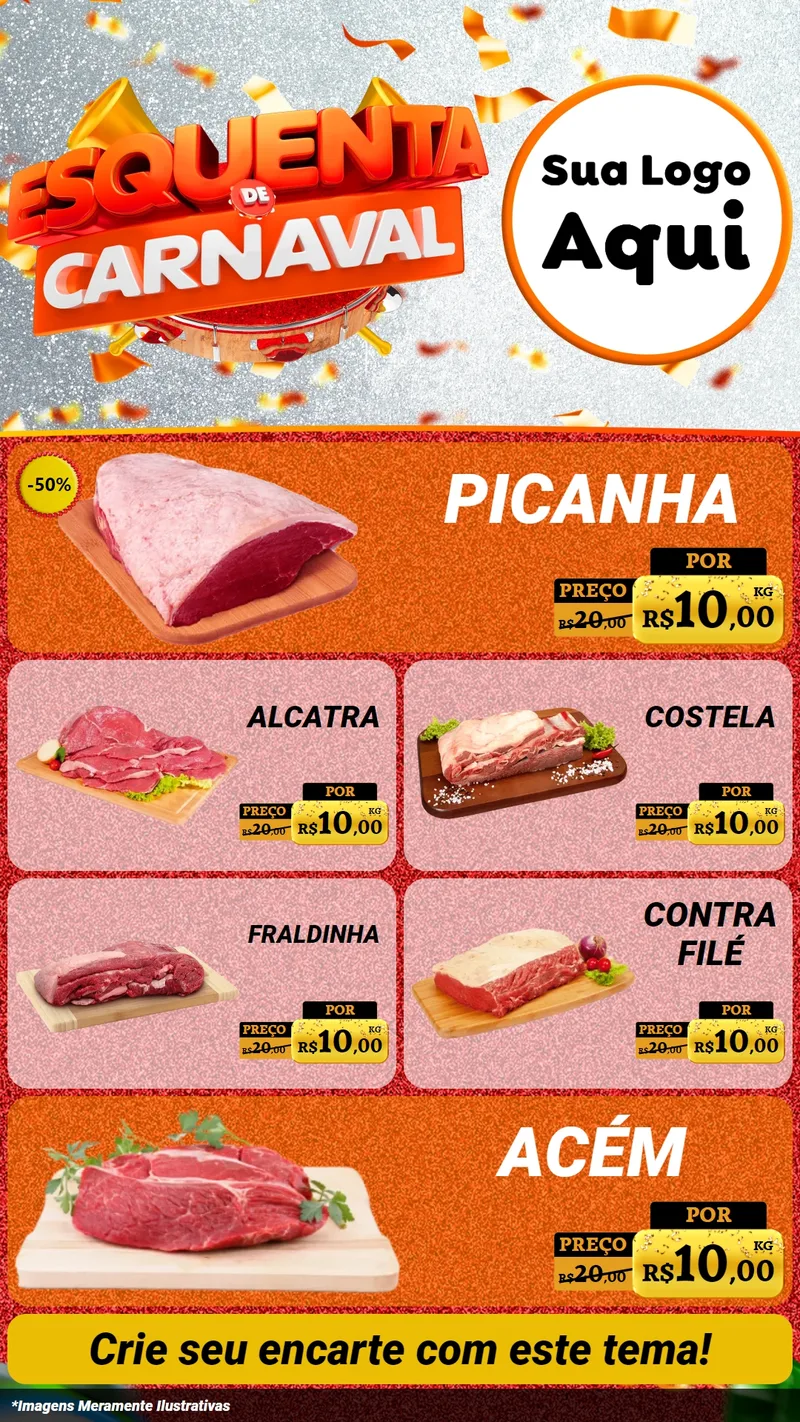 Modelo de TV para TV Vertical com o tema Esquenta de Carnaval para Açougue