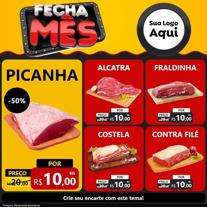 Modelo de Rede Social para Feed Facebook com o tema Fecha Mês para Açougue