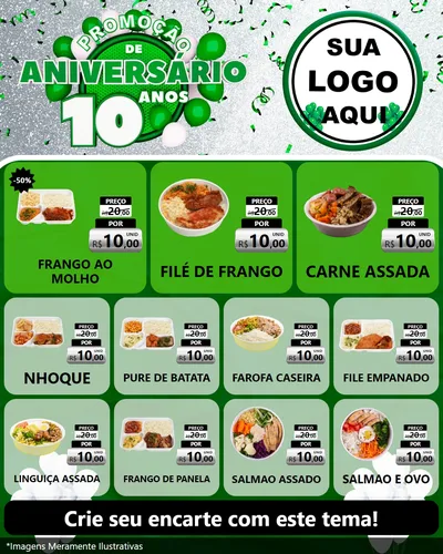 Modelo de Rede Social para Feed Instagram com o tema Promoção de Aniversário - 10 Anos para Restaurante