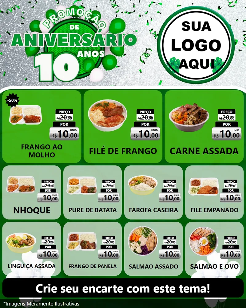 Modelo de Rede Social para Feed Instagram com o tema Promoção de Aniversário - 10 Anos para Restaurante