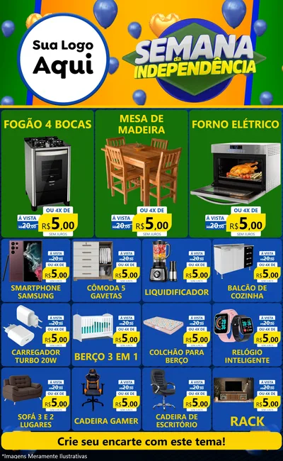 Modelo de Encarte para Encarte Grande com o tema Semana da Independência para Móveis e Eletro