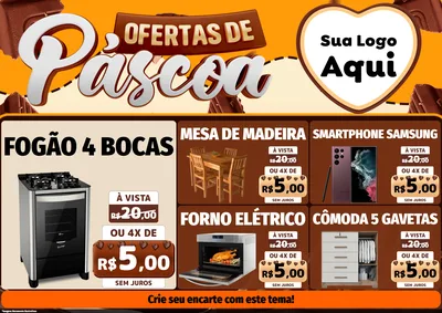 Modelo de Encarte para Encarte A4 Horizontal com o tema Ofertas de Páscoa para Móveis e Eletro