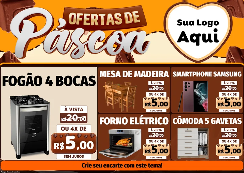 Modelo de Encarte para Encarte A4 Horizontal com o tema Ofertas de Páscoa para Móveis e Eletro