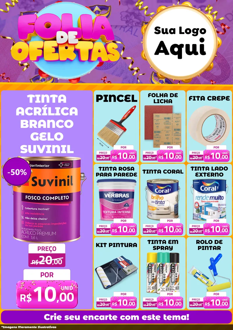 Modelo de Encarte para Encarte A4 Vertical com o tema Folia de Ofertas para Tintas e Ferramentas