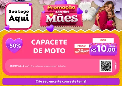 Modelo de Cartaz para Cartaz A4 Horizontal com o tema Promoção Dia das Mães para Moto peças
