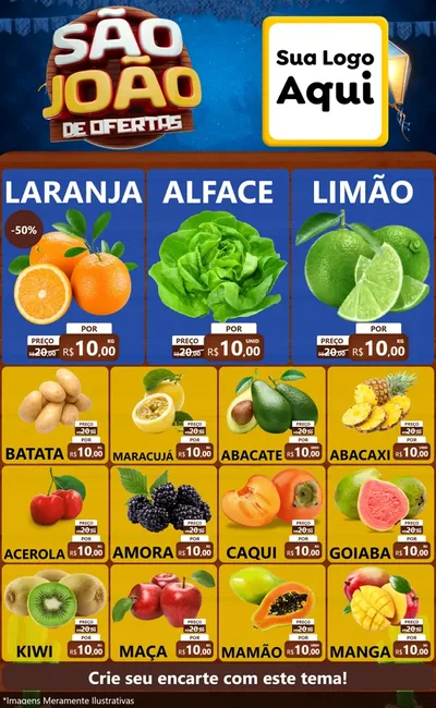 Modelo de Encarte para Encarte Grande com o tema São João Ofertas Imbatíveis! - Junina para Hortifrúti