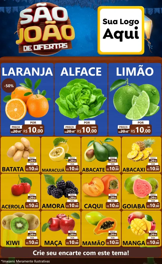 Modelo de Encarte para Encarte Grande com o tema São João Ofertas Imbatíveis! - Junina para Hortifrúti