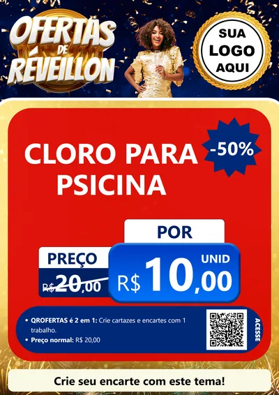 Modelo de Cartaz para Cartaz A4 Vertical com o tema Ofertas de Réveillon para Produtos para Piscina