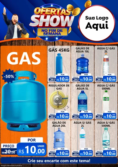 Modelo de Encarte para Encarte A4 Vertical com o tema Ofertas Show No Fim De Semana para Água e gás