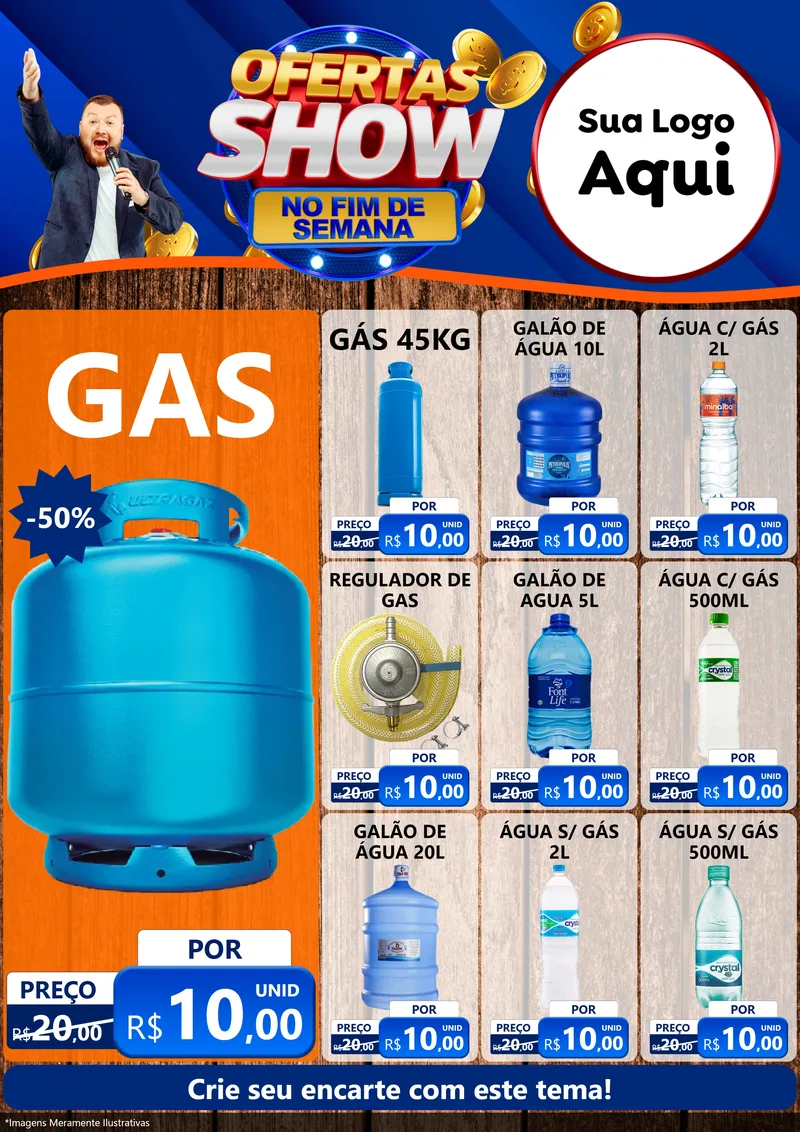 Modelo de Encarte para Encarte A4 Vertical com o tema Ofertas Show No Fim De Semana para Água e gás