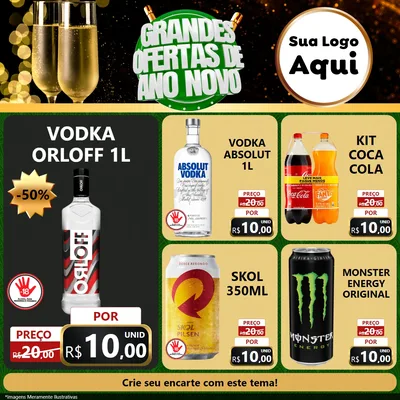 Modelo de Rede Social para Feed Facebook com o tema Grandes Ofertas de Ano Novo para Distribuidora de bebidas