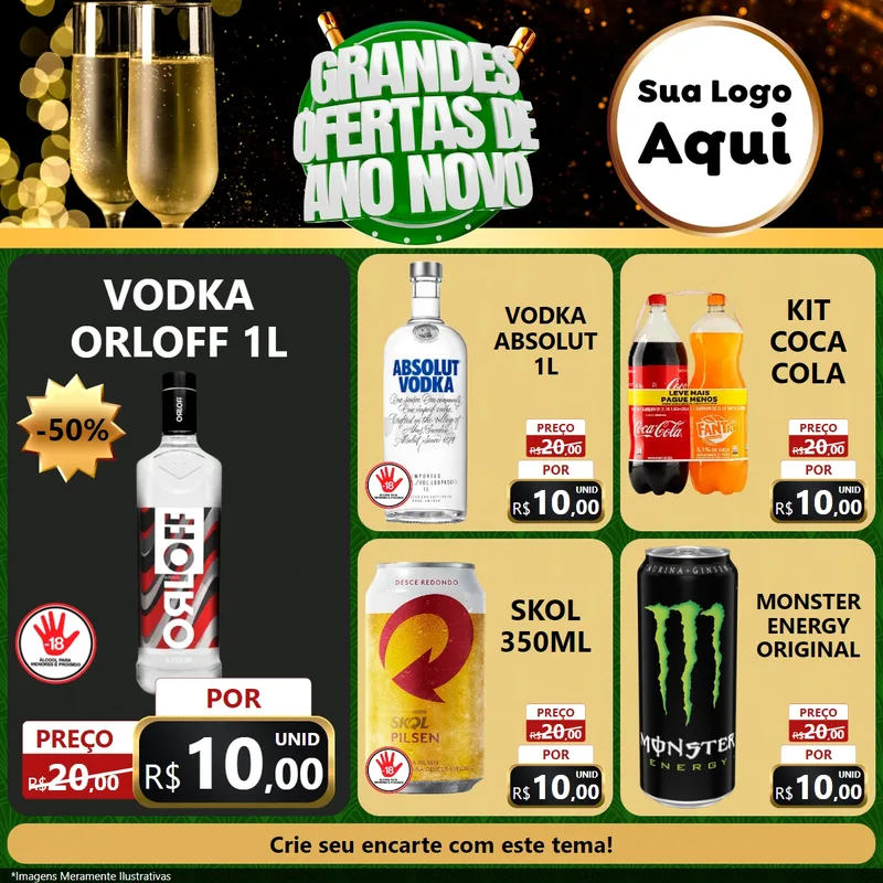 Modelo de Rede Social para Feed Facebook com o tema Grandes Ofertas de Ano Novo para Distribuidora de bebidas