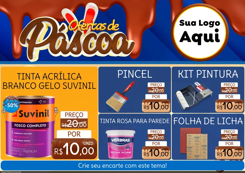 Modelo de Encarte para Encarte A4 Horizontal com o tema Ofertas de Páscoa para Tintas e Ferramentas