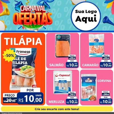 Modelo de Rede Social para Feed Facebook com o tema Carnaval de Ofertas para Peixaria