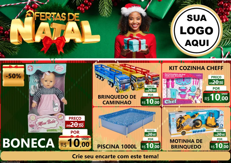Modelo de Encarte para Encarte A4 Horizontal com o tema Ofertas de Natal para Brinquedos