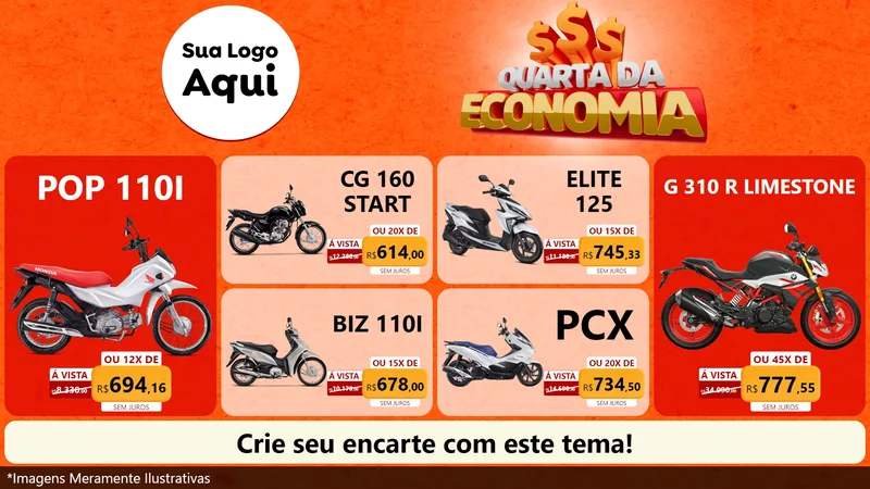 Modelo de TV para TV Horizontal com o tema Quarta da Economia para Concessionaria de Motos