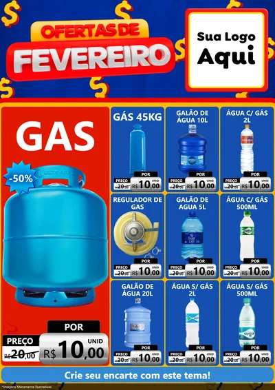 Modelo de Encarte para Encarte A4 Vertical com o tema Ofertas de Fevereiro para Água e gás