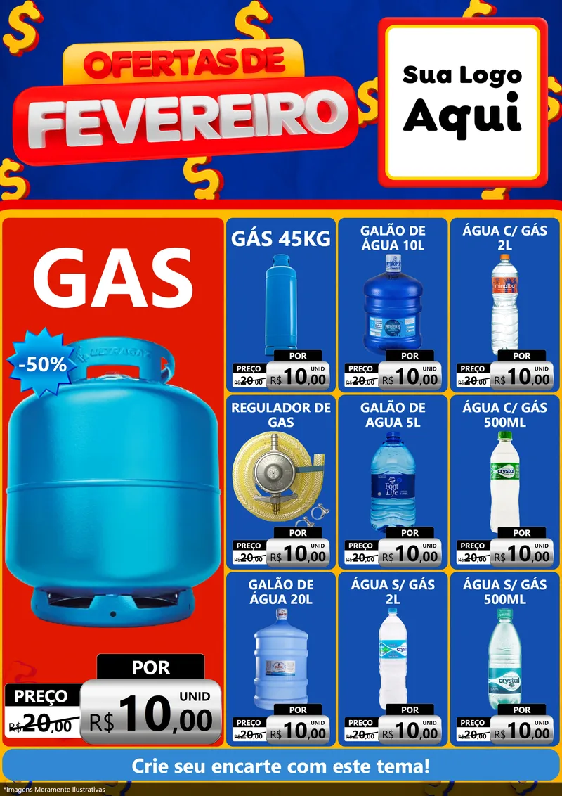 Modelo de Encarte para Encarte A4 Vertical com o tema Ofertas de Fevereiro para Água e gás