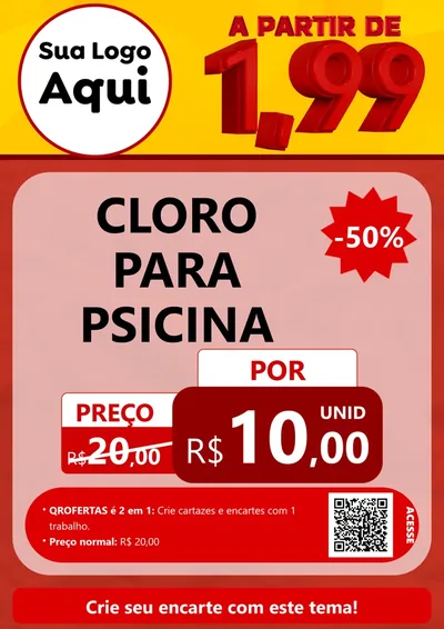 Modelo de Cartaz para Cartaz A4 Vertical com o tema A Partir de Um e Noventa e Nove - 1,99 para Produtos para Piscina