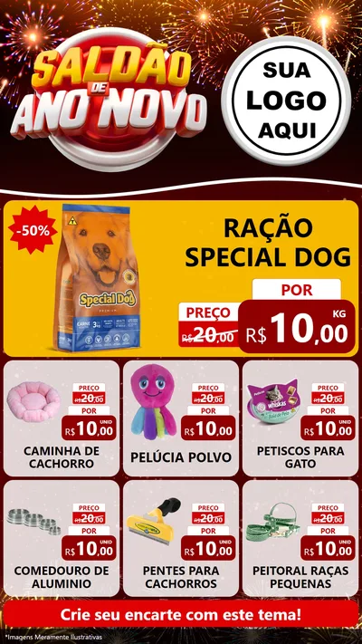 Modelo de Rede Social para Stories com o tema Saldão de Ano Novo para Pet Shop