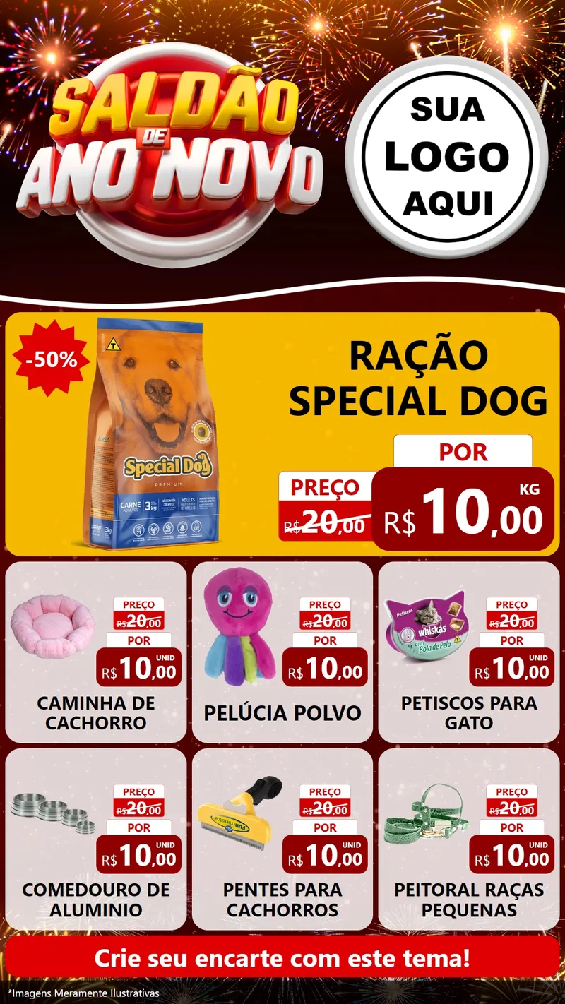 Modelo de Rede Social para Stories com o tema Saldão de Ano Novo para Pet Shop