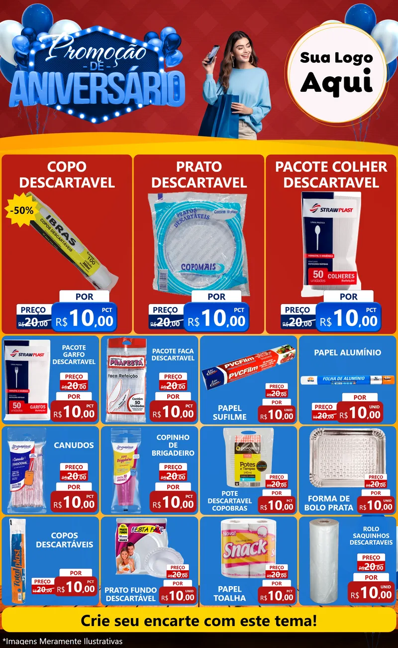 Modelo de Encarte para Encarte Grande com o tema Promoção de Aniversário para Embalagens