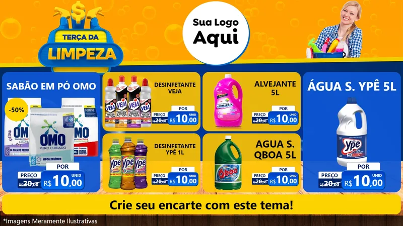 Modelo de TV para TV Horizontal com o tema Terça da Limpeza para Produtos de Limpeza