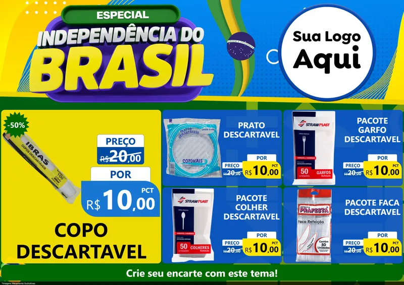 Modelo de Encarte para Encarte A4 Horizontal com o tema Especial Independência do Brasil para Embalagens