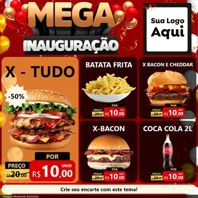 Modelo de Rede Social para Feed Facebook com o tema Mega Inauguração para Hamburgueria