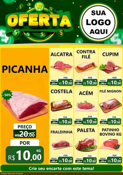 Modelo de Encarte para Encarte A4 Vertical com o tema Oferta para Açougue