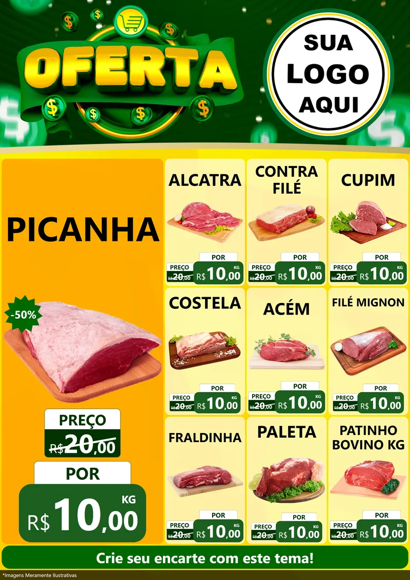 Modelo de Encarte para Encarte A4 Vertical com o tema Oferta para Açougue