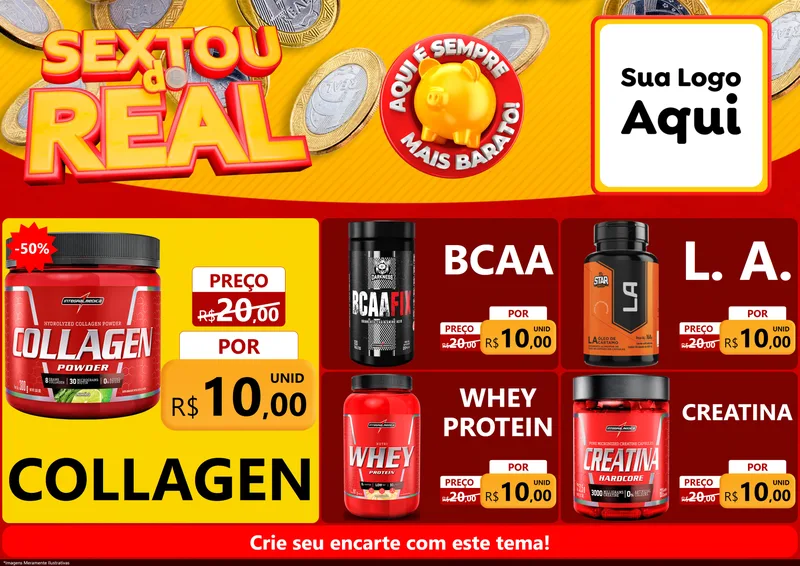 Modelo de Encarte para Encarte A4 Horizontal com o tema Sextou do Real para Suplementos alimentares
