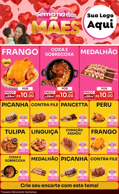 Modelo de Encarte para Encarte Grande com o tema Semana Das Mães para Assados