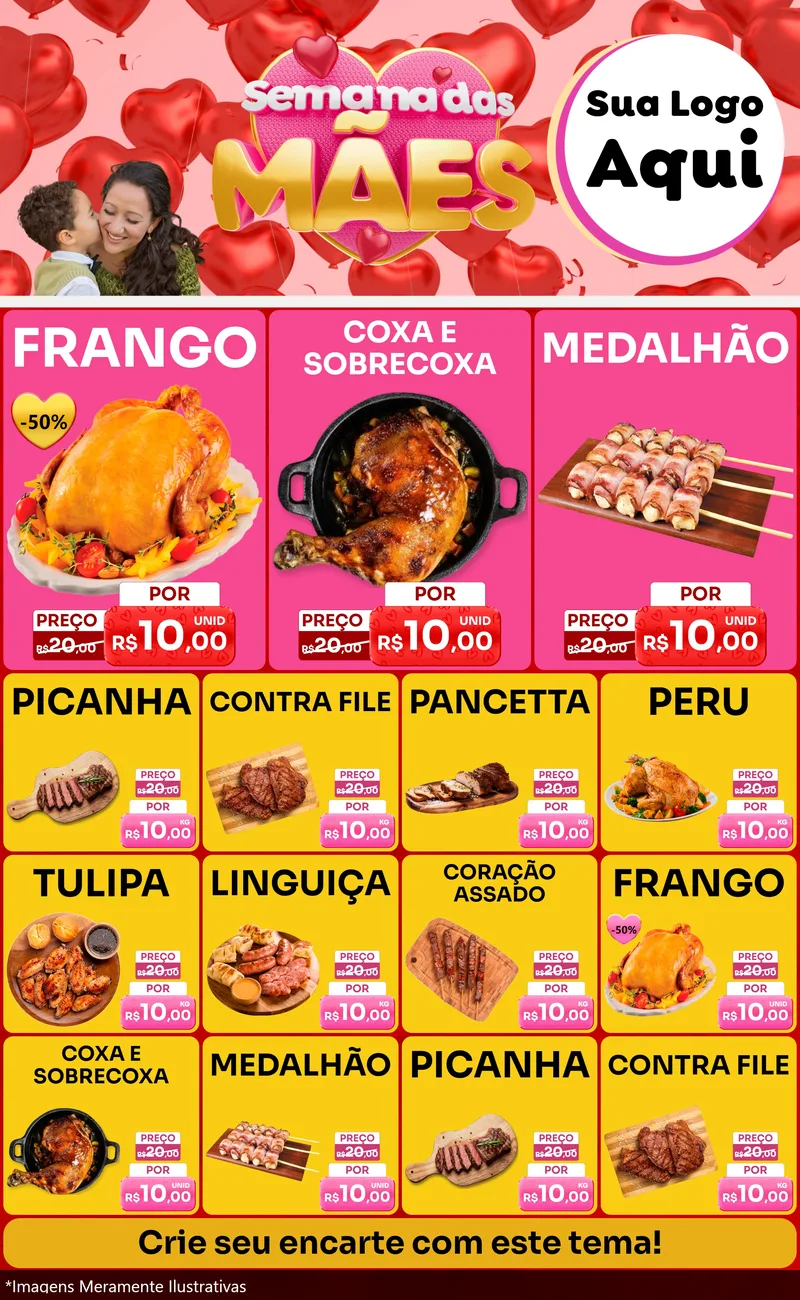 Modelo de Encarte para Encarte Grande com o tema Semana Das Mães para Assados