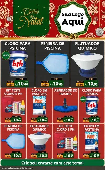 Modelo de Encarte para Encarte Grande com o tema Natal de Ofertas para Produtos para Piscina