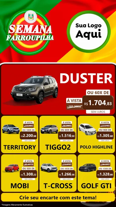 Modelo de Rede Social para Stories com o tema Semana Farroupilha para Concessionaria de Carros