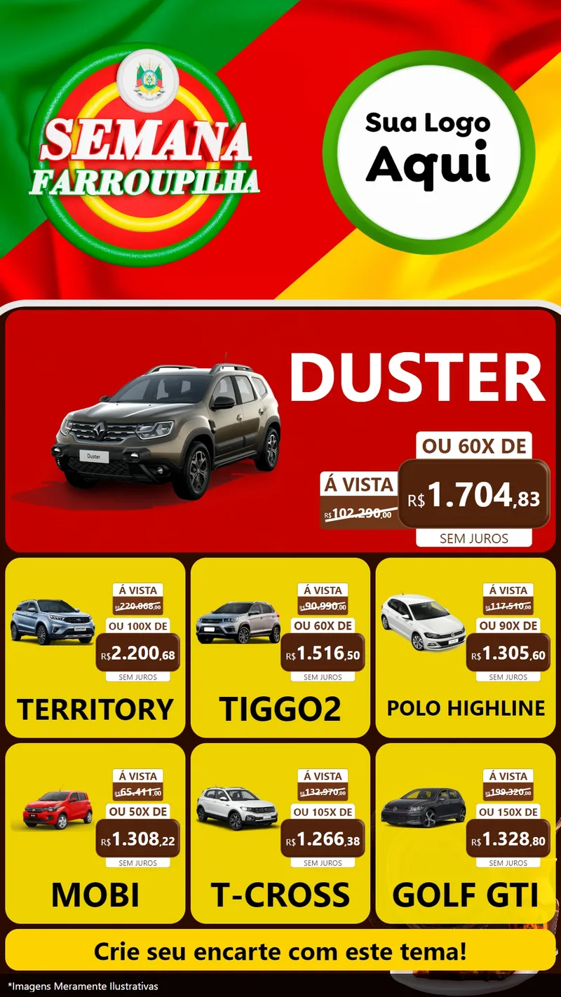 Modelo de Rede Social para Stories com o tema Semana Farroupilha para Concessionaria de Carros