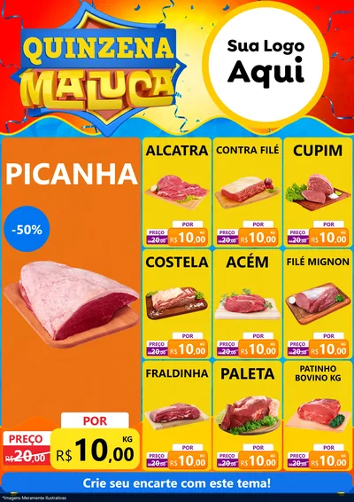 Modelo de Encarte para Encarte A4 Vertical com o tema Quinzena Maluca para Açougue