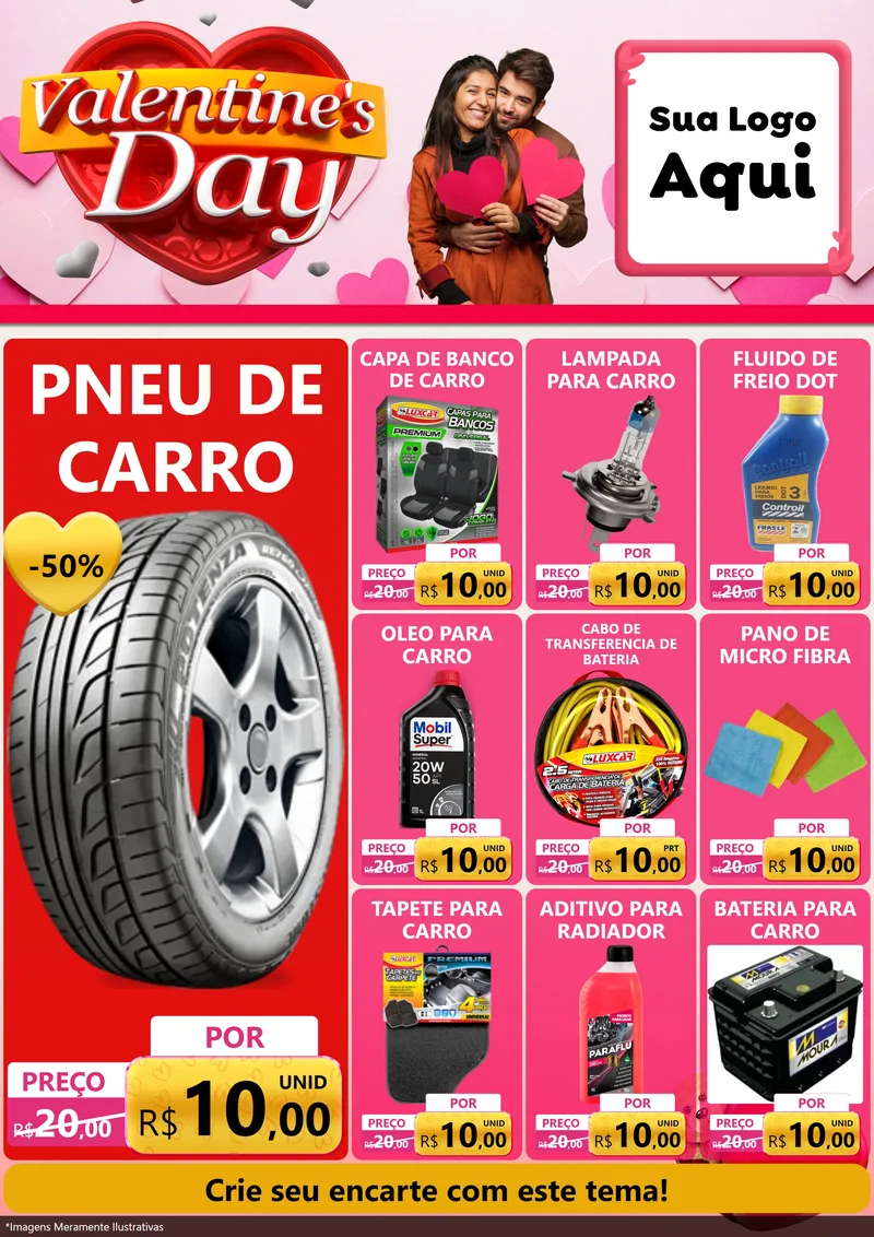 Modelo de Encarte para Encarte A4 Vertical com o tema Valentine's Day para Auto peças