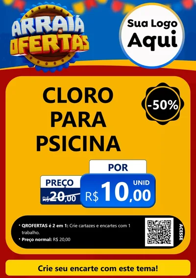 Modelo de Cartaz para Cartaz A4 Vertical com o tema Arraiá de Ofertas - Junina para Produtos para Piscina