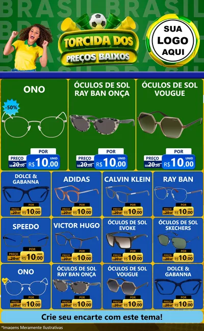 Modelo de Encarte para Encarte Grande com o tema Torcida dos Preços Baixos para Óticas