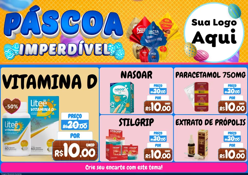 Modelo de Encarte para Encarte A4 Horizontal com o tema Páscoa Imperdível para Farmácia