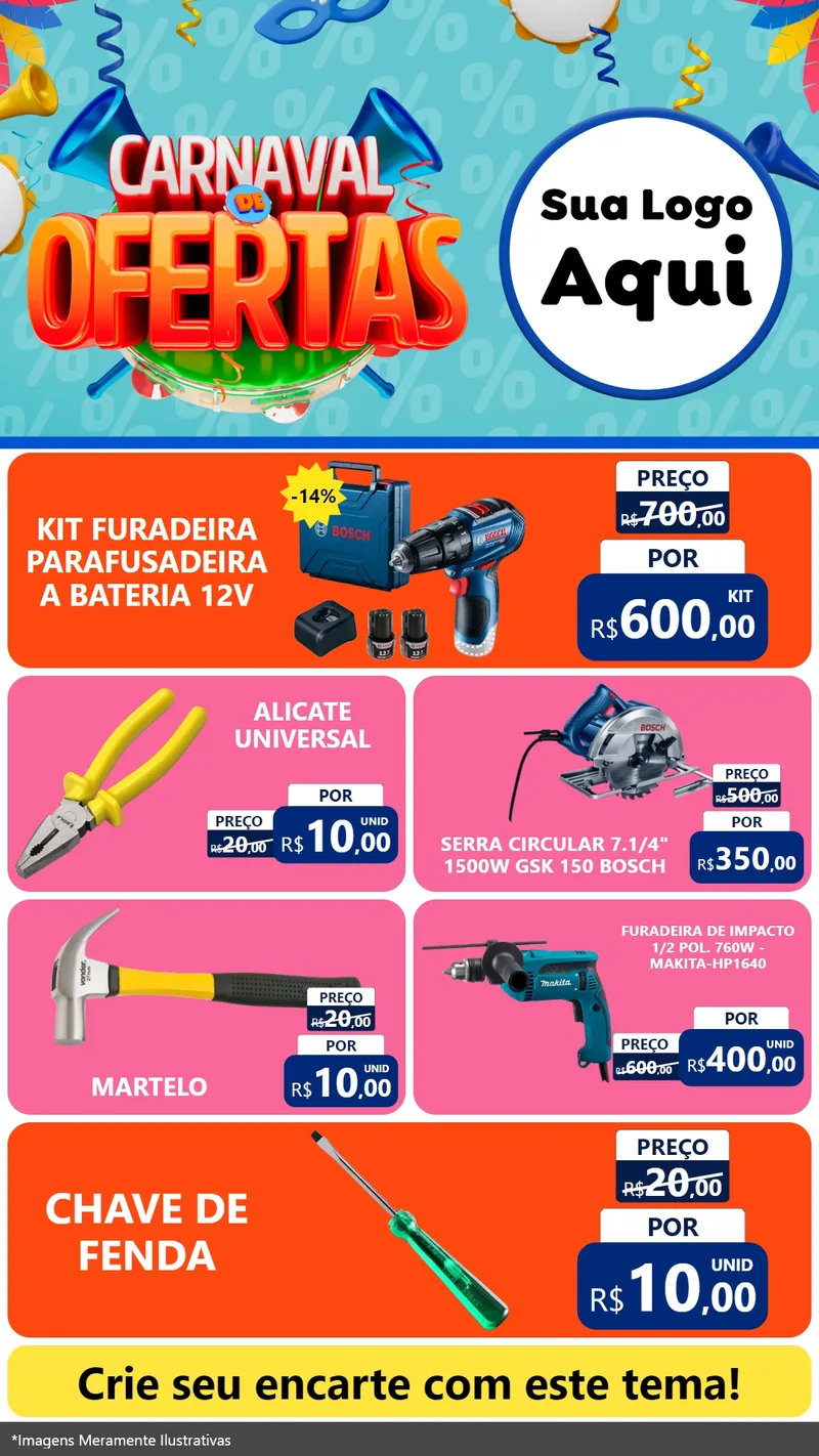 Modelo de TV para TV Vertical com o tema Carnaval de Ofertas para Maquinas e Ferramentas