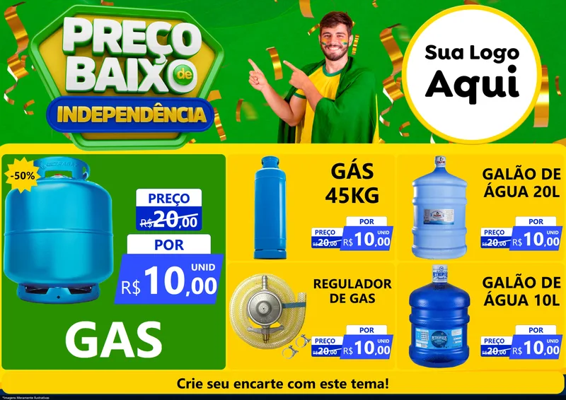 Modelo de Encarte para Encarte A4 Horizontal com o tema Preço Baixo de Independência para Água e gás